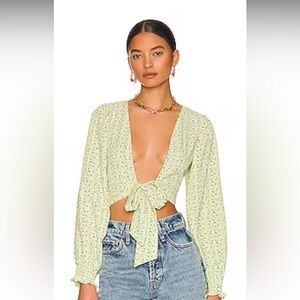 Revolve Top - Marlene Tie Front Top in Green Floral